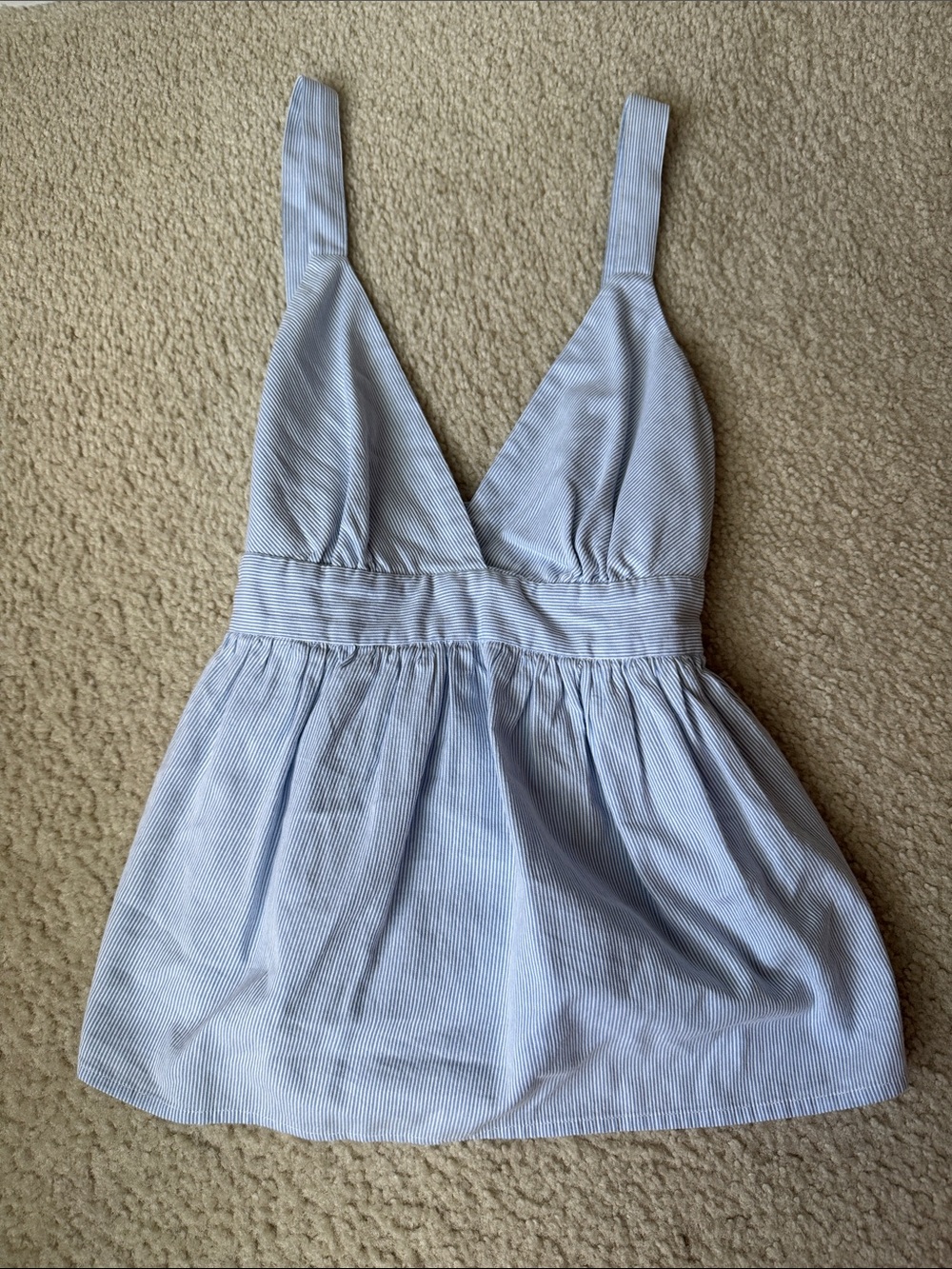 Free People Light Blue Striped V-Neck Blouse with Adjustable Straps